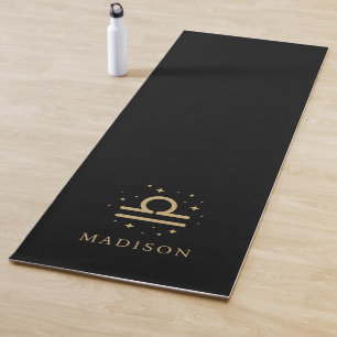 Gold and Black Libra Zodiac Sign Custom Name Yoga Mat