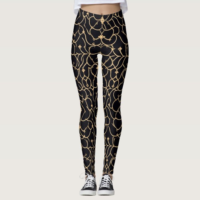 Gold and Black Line Pattern Leggings (Front)