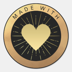 Gold and Black "Made with Love" Luxury Elegant Classic Round Sticker
