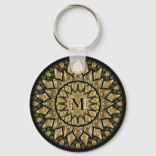 Gold And Black Mandala  Key Ring