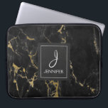 Gold and Black Marble Elegant Monogram Laptop Sleeve<br><div class="desc">Gold and Black Faux Marble Elegant Monogram Case. This case can be customised to include your initial and full name.</div>