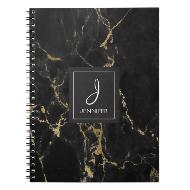 Gold and Black Marble Monogram Notebook (Front)