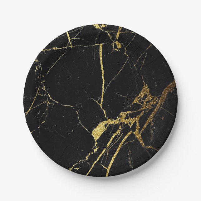 gold and black marble paper plate (Front)