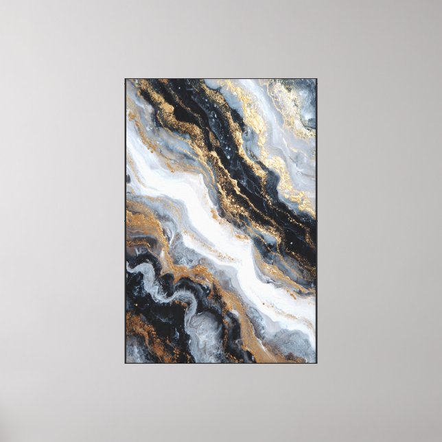 Gold and Black Marble Pattern Abstract Wall Art (Front)