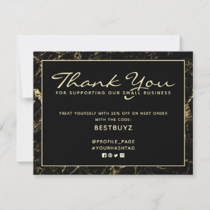 Gold and black marble texture thank you card 