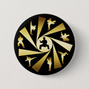 GOLD AND BLACK MARTIAL ARTS 6 CM ROUND BADGE