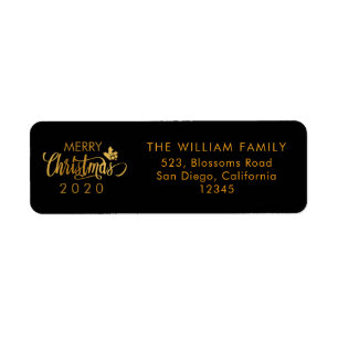 Gold and Black Merry Christmas 2018 Return Address