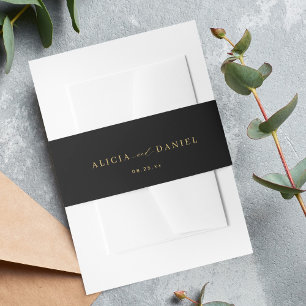 Gold and black minimal script wedding invitation belly band