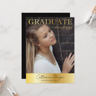 Gold and Black Minimalist Photo Graduation Invitation
