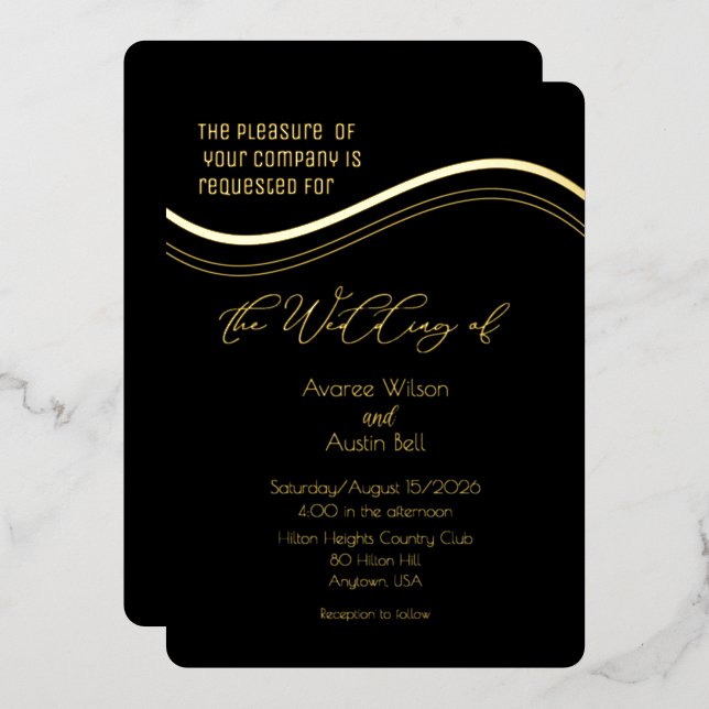 Gold and Black Minimalist Wedding Invitation (Front/Back)