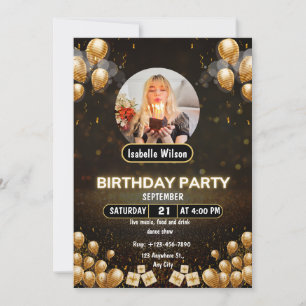 gold and black modern Birthday party invitation