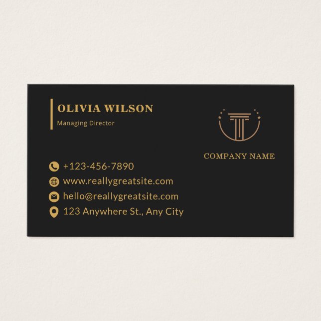 Gold and Black Modern Corporate Business Card (Front)