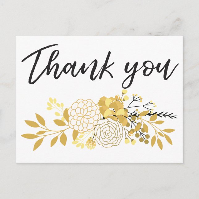 Gold and Black Modern Floral Cluster Thank You Postcard (Front)