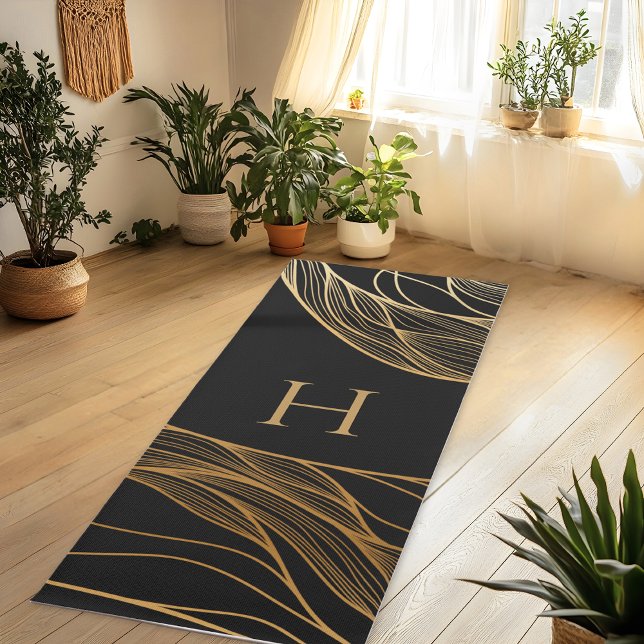 Gold and Black Modern Pattern Monogram Yoga Mat (Creator Uploaded)