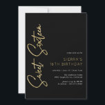 Gold and Black | Modern Sleek Sweet 16 Birthday Invitation<br><div class="desc">Luxe and modern sweet 16 invitations with an asymmetrical design. Black and white with faux gold accents. Please note: Gold effect is replicated by a high quality graphic. No real foil will be used.</div>