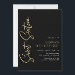 Gold and Black | Modern Sleek Sweet 16 Birthday Invitation<br><div class="desc">Luxe and modern sweet 16 invitations with an asymmetrical design. Black and white with faux gold accents. Please note: Gold effect is replicated by a high quality graphic. No real foil will be used.</div>
