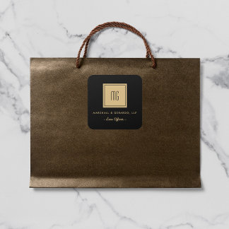 Gold and Black Monogram Business Stickers