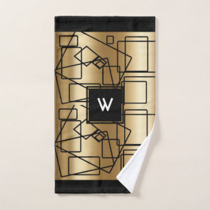 Gold and Black Monogram Geometric Hand Towel