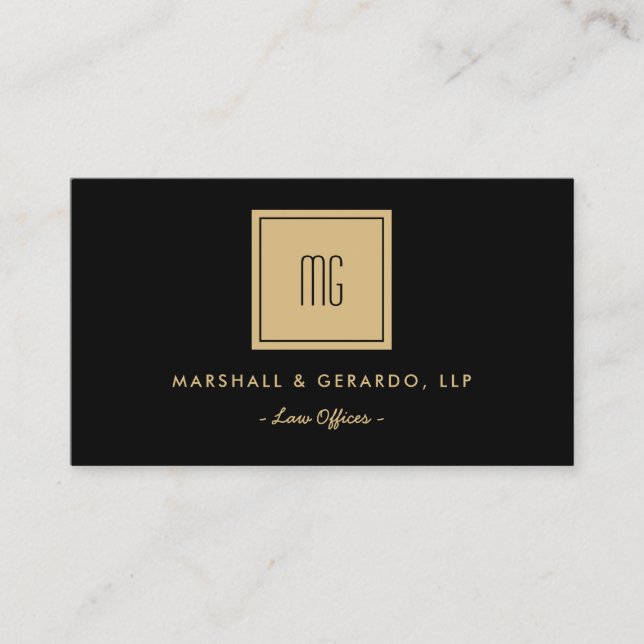 Gold And Black Monogram Professional Offices Business Card (Front)
