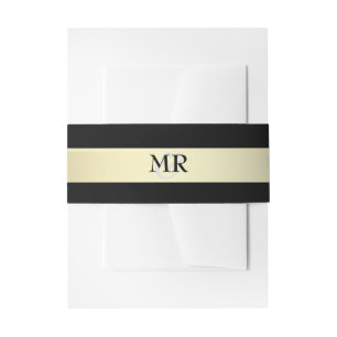 Gold and Black Monogram Wedding Belly Bands Invitation Belly Band