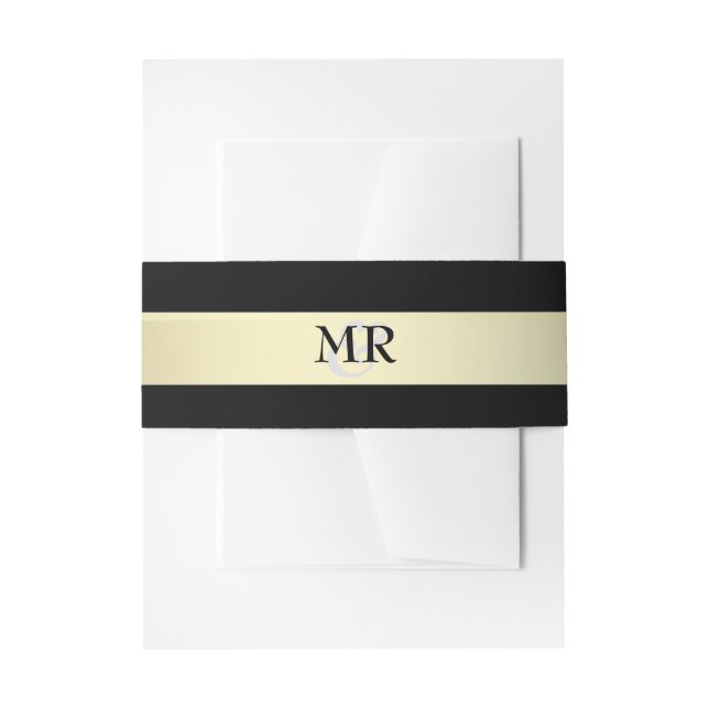 Gold and Black Monogram Wedding Belly Bands Invitation Belly Band (Front Example)