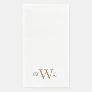 Gold and Black Monogram White Elegant Wedding Napkin