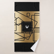 Gold and Black Monogrammed Geometric Bath Towel