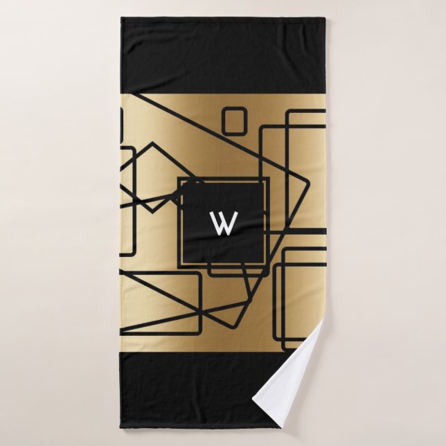 Gold and Black Monogrammed Geometric Bath Towel (Bath Towel)