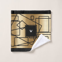 Gold and Black Monogrammed Geometric Wash Cloth