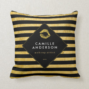 Gold and Black MUA and Fashion Throw Pillow