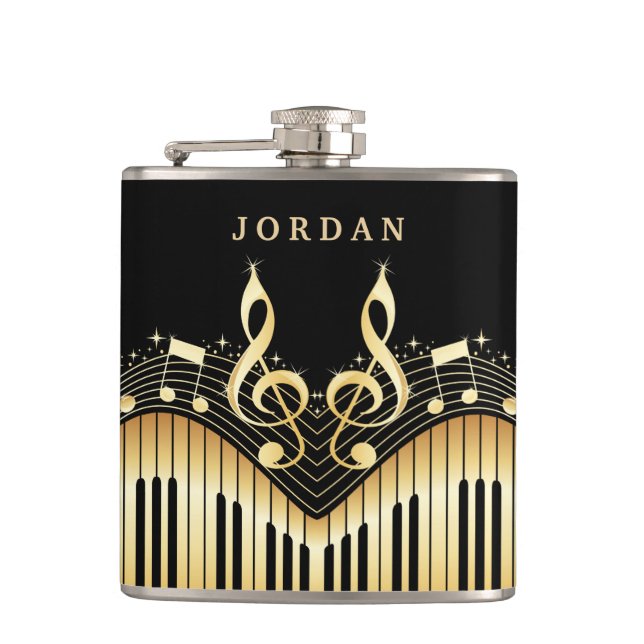 Gold And Black Musical Keyboard Flask (Front)
