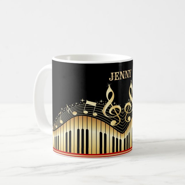 Gold And Black Musical Notes And Key Coffee Mug (Front Left)