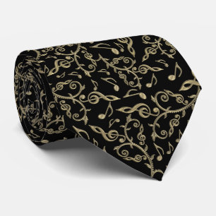 Gold and Black Musical Notes and Symbols Music Tie