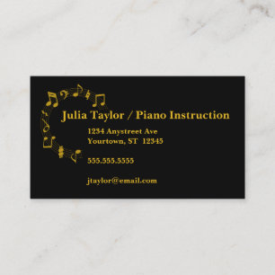 Gold and Black Musical Notes Music Teacher Business Card