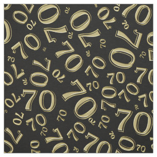 Gold and Black Number 70 Typography Pattern Fabric