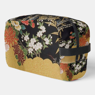 Gold and Black Oriental Japanese Kimono Floral Dopp Kit