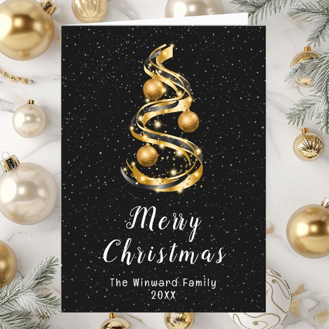 Gold and Black Ornaments Merry Christmas Holiday Card (Creator Uploaded)