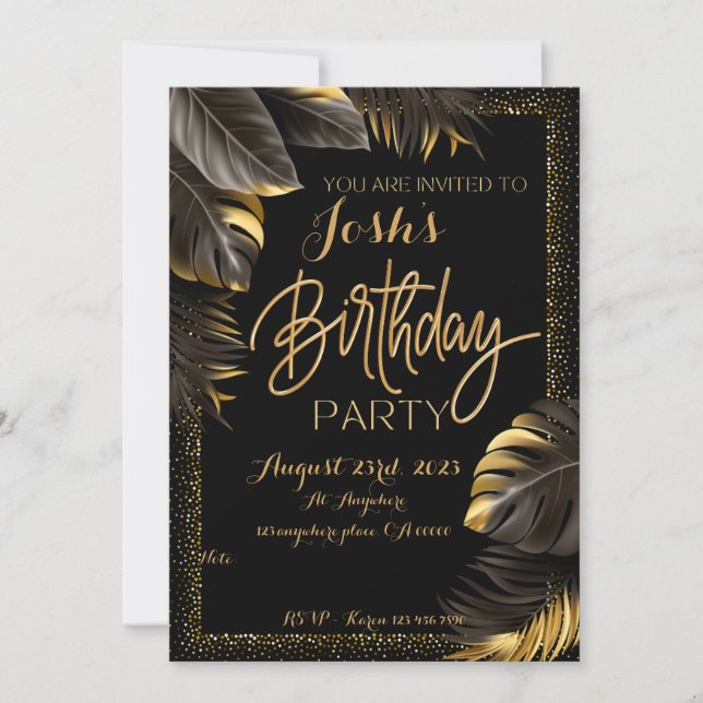 Gold and black palm tree Invitation (Front)