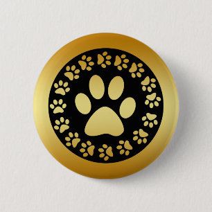 GOLD AND BLACK PAW PRINTS 6 CM ROUND BADGE