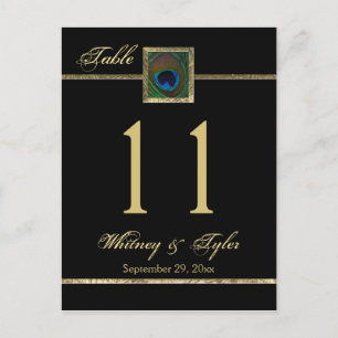 Gold and Black Peacock Feather Table Number Postcard