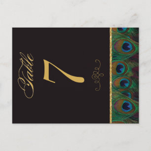 Gold and Black Peacock Feather Table Number Postcard