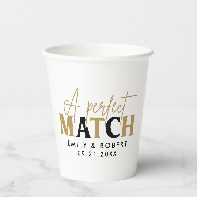 Gold and black-Perfect Match Wedding Gift Paper Cups (Front)