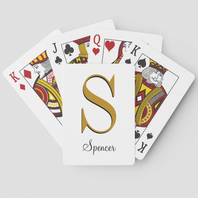 Gold And Black Personalised Monogram Custom Name Playing Cards (Back)