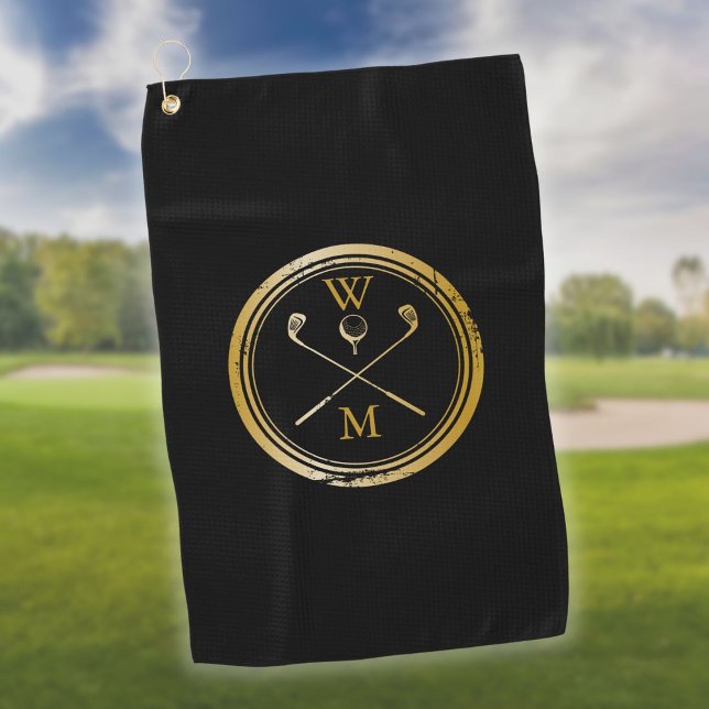 Gold And Black Personalised Monogram Golf Towel (Creator Uploaded)