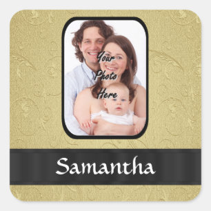 Gold and black photo template square sticker
