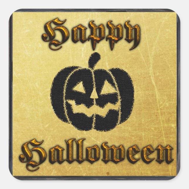 Gold and Black Pumpkin Halloween Stickers (Front)
