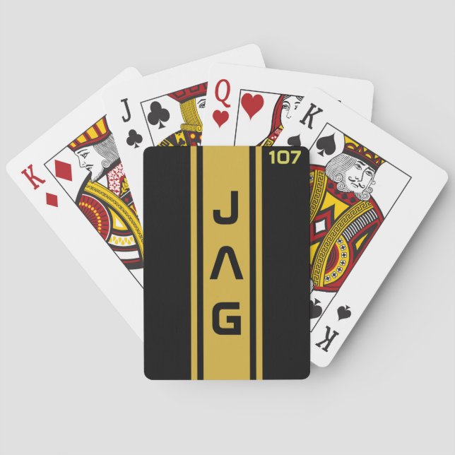 Gold and Black Racing Stripes Playing Cards (Back)