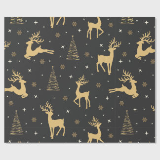 Gold And Black Reindeer Christmas Pattern  Wrapping Paper