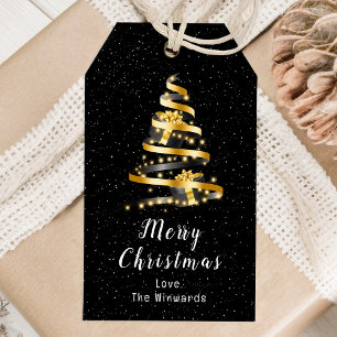 Gold and Black Ribbon Gift Merry Christmas Gift Tags