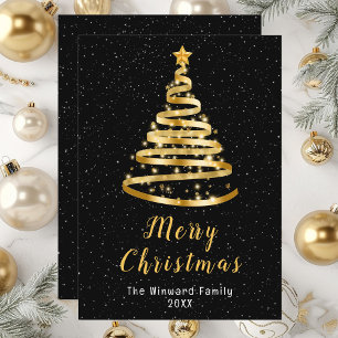Gold and Black Ribbon Tree Merry Christmas Holiday Card